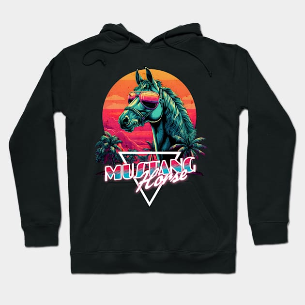 Retro Wave Miami Mustang Horse Design Hoodie by Miami Neon Designs